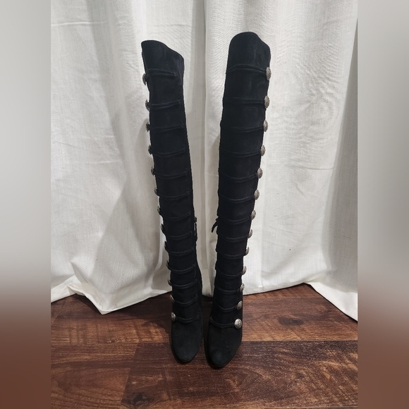 RARE Aquazzura Rasputine Military Block Heel Black Suede Over the Knee Boots - Picture 2 of 10